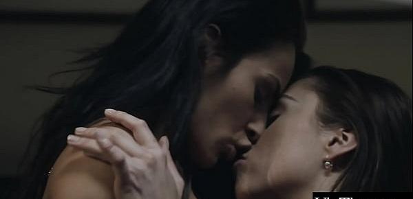Stunning lesbian strips her gorgeous girlfriend out of her sexy lingerie and eats her shaved pussy